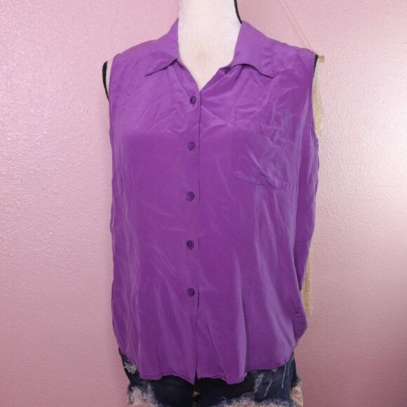 Vintage | 1990's Silk Sleeveless Blouse Medium - Picture 2 of 5